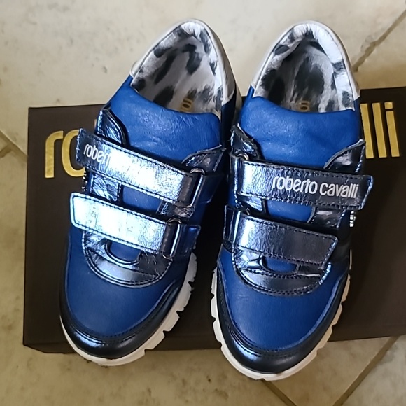スニーカー ROBERTO CAVALLI Men Sneakers 25760D Blue Roberto Cavalli Leather Men's Sneaker - Casual Shoes - Free
